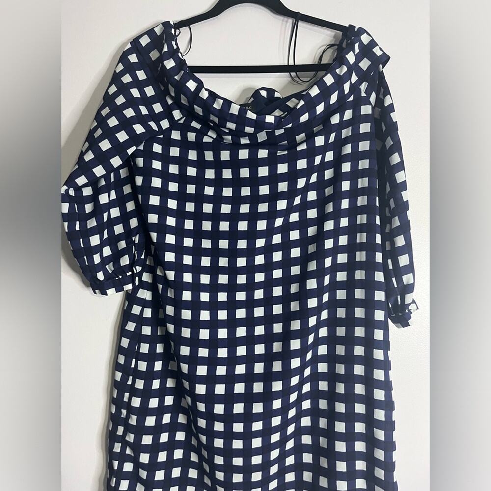 Banana Republic Navy and White Gingham Print dress size Large Petite